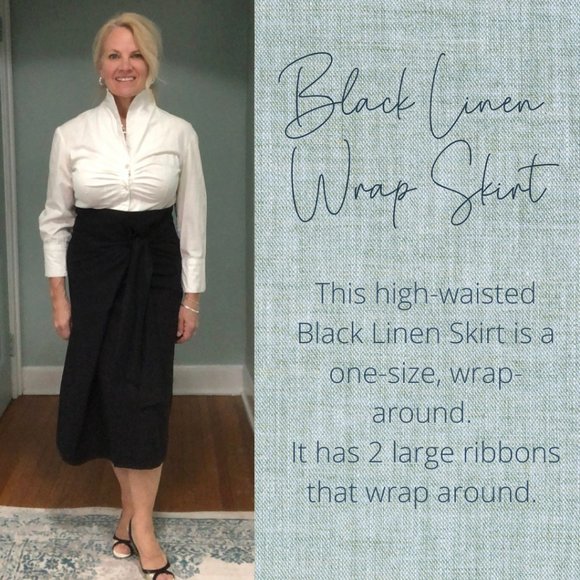 Black Linen High-Waisted Skirt | Wrap Around | One Size - Picture 5 of 5